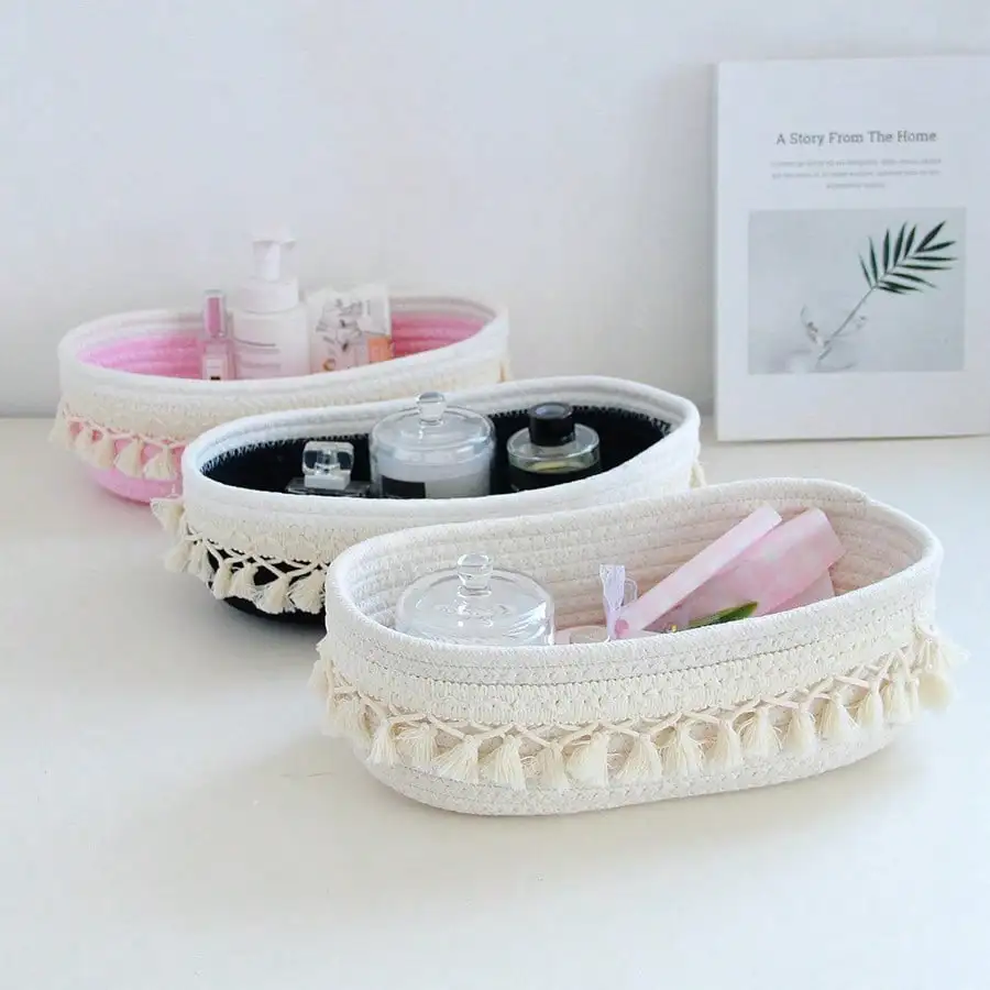 Baby Clothing Basket - タッセルスタイルのコットンロープ織り収納バスケット,リビングルームの雑貨,預金コンテナ,家庭用品,牧歌的なスタイル,省スペース