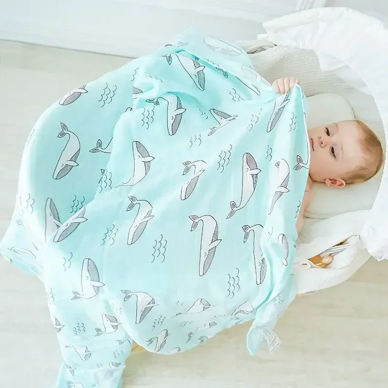 Muslin Swaddle Wrap - 多目的竹綿毛布,新生児用ラップ,モスリンおくるみ,木,120x120cm
