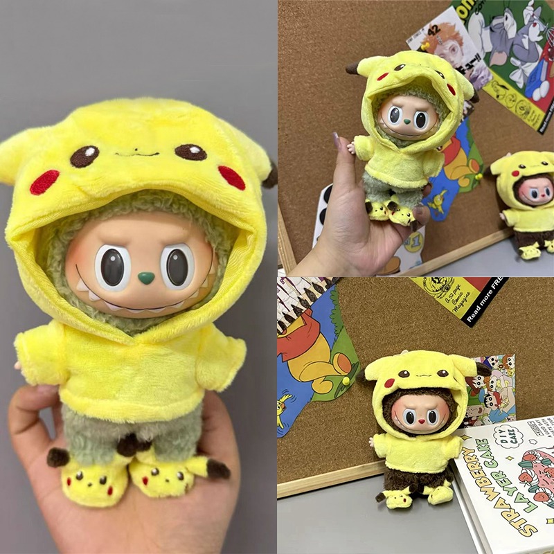 Baby Clothing Us - 15～17cmのラビュブドール用、漫画風のかわいいピカチュウのぬいぐるみ服、靴セット、KPOP、カワイイ服、立ち姿勢の人形用