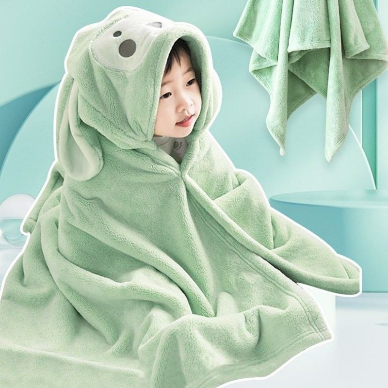 Hooded Bath Towel - 男の子 女の子 フード付きバスタオルケープ 厚手コーラルフリース 吸水性抜群 赤ちゃん用お昼寝ブランケット