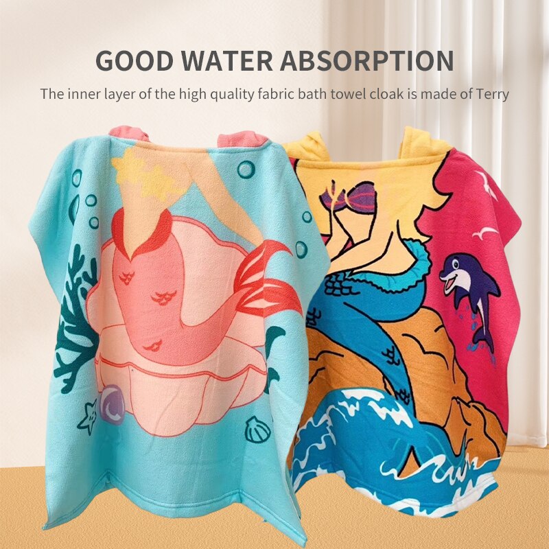 Hooded Bath Towel - 1個新品子供用バスタオル漫画プリントケープフード付きビーチバスローブ柔らかい通気性吸収クイックドライ