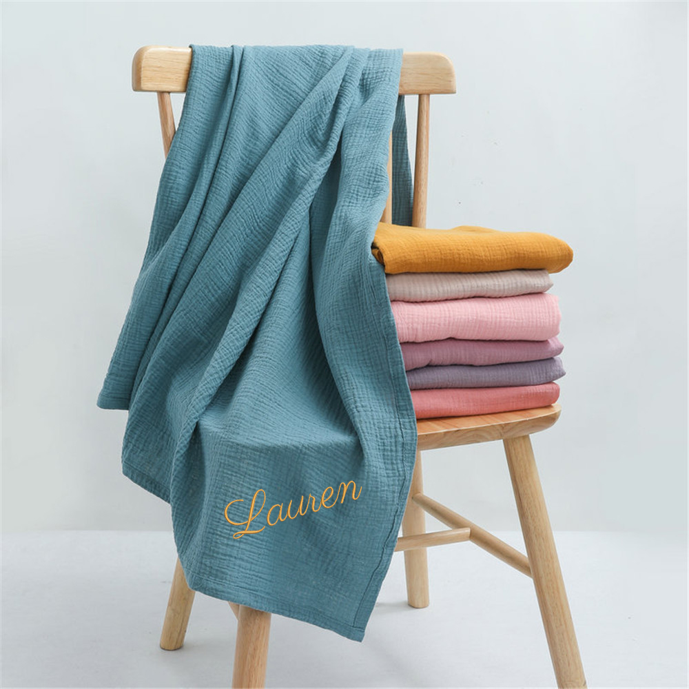 Muslin Swaddle Wrap - ベビーブランケット,新生児用のパーソナライズされた名前の刺繍入りコットンカバー