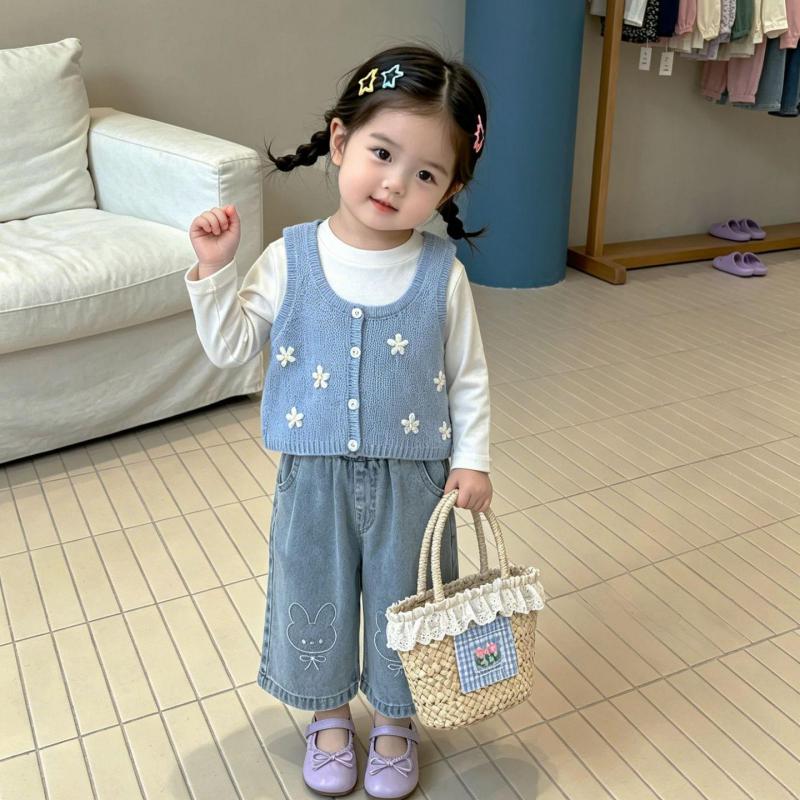Knit Cardigan Infant - 2026年秋新作ベビーノースリーブニットベスト、幼児用カジュアルカーディガン、コットン製女の子用キュートな花柄ニットベスト、幼児服