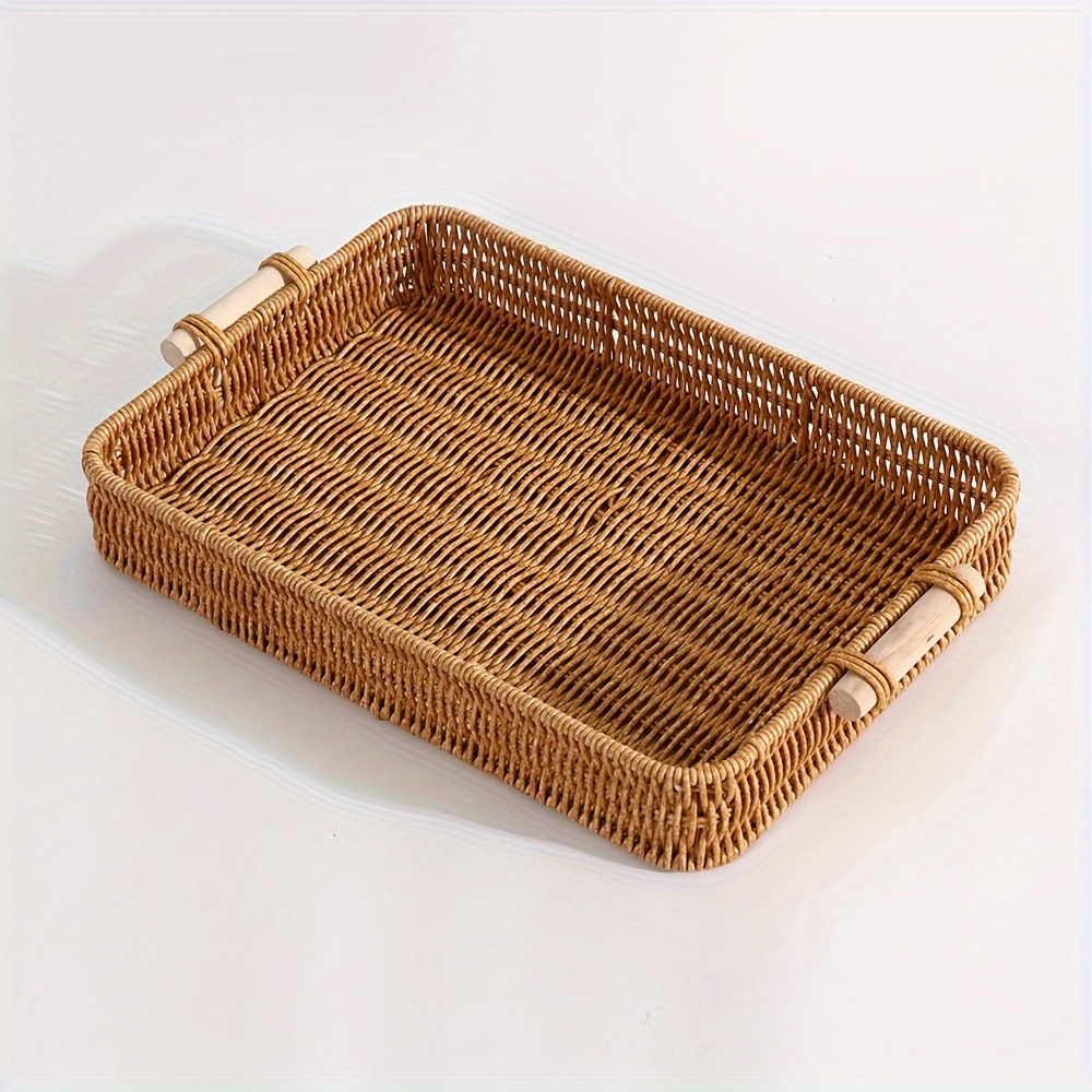 Baby Clothing Basket - PP織収納バスケット 木製ハンドル付き モダンな長方形の浅いビン リビングルーム ベッドルーム キッチン