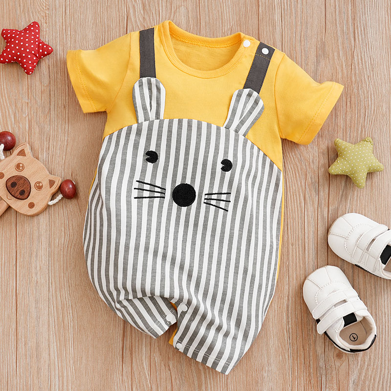 Baby Clothing Display Stand - 新生児用半袖ロンパース,ユニセックス服,スタンディングイヤーマウスパターン,綿のパジャマ,幼児用衣装,夏