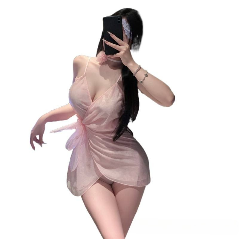 Baby Gown Nightwear - ディープ V パジャマストラップナイトドレスメッシュナイトウェア誘惑ミニスカートセクシーな包帯ガウン女性のカップルいちゃつくホーム服