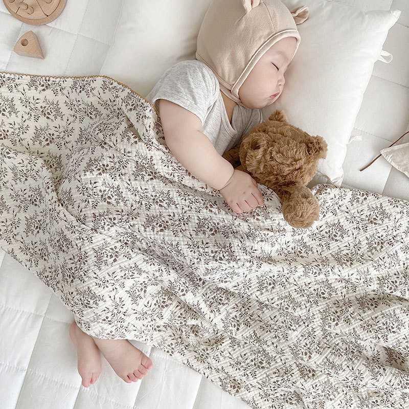 Muslin Swaddle Wrap - 夏用ベビーブランケット 2層 薄手コットン スワドルラップ モスリンブランケット 花柄