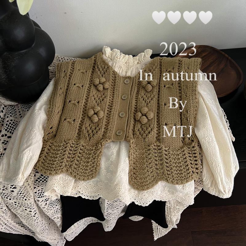 Knit Cardigan Infant - 子供のための透かし彫りのニットカーディガン,手作りのボールベスト,男の子と女の子のための,しっかりとしたカジュアルなノースリーブの服,子供のためのファッション