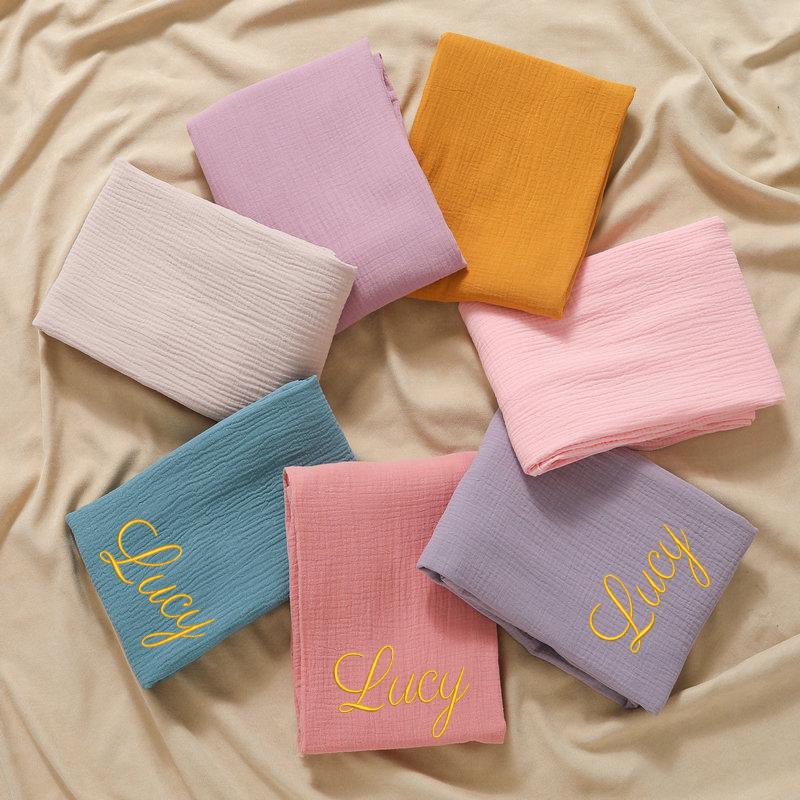 Muslin Swaddle Wrap - パーソナライズされた名前刺繍カスタムベビーコットンモスリンベビーおくるみラップ新生児受信ブランケットモスリンおむつげっぷ布