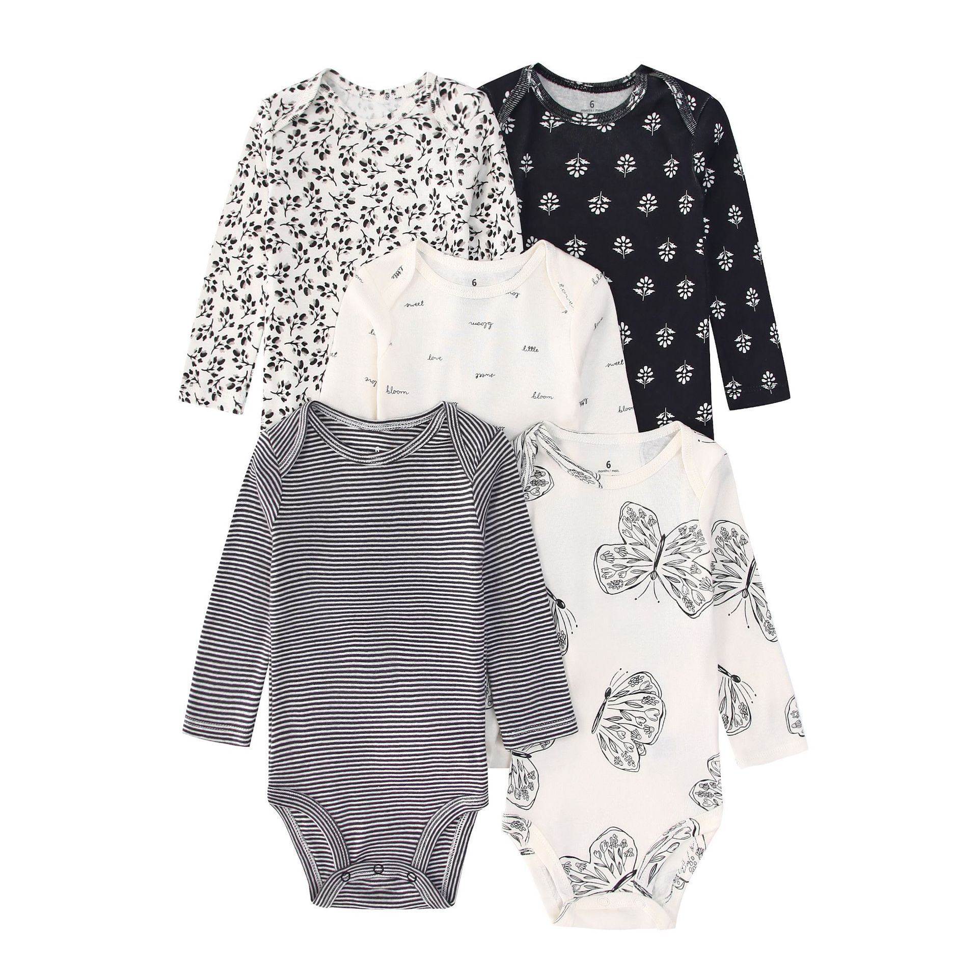 Baby Clothing Outlet - 5 個新生児幼児ベビーボディスーツ長袖漫画動物花プリントボディスーツ赤ちゃん男の子と女の子の服