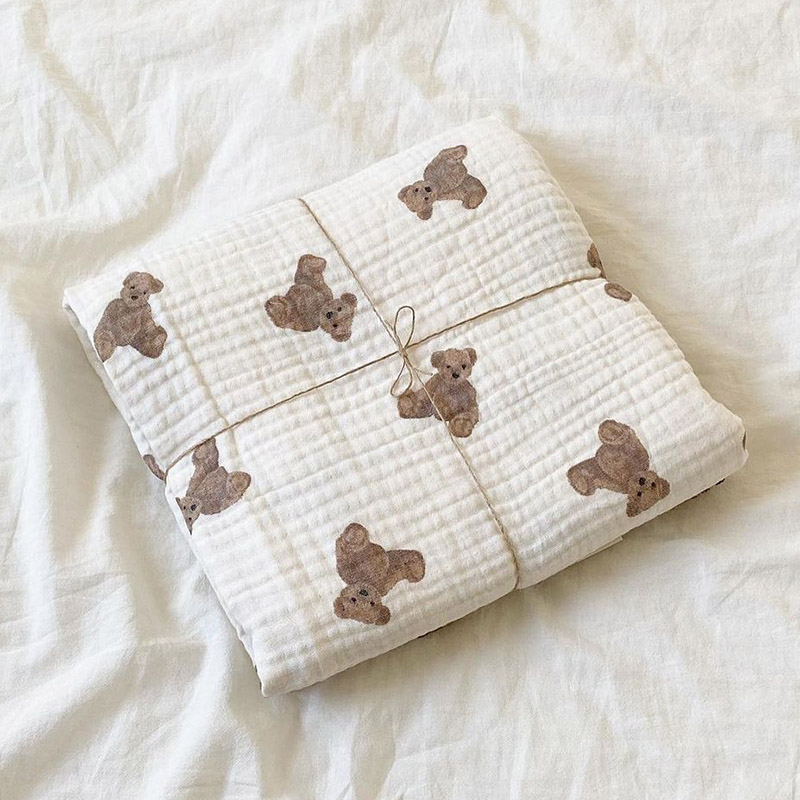 クマプリントベビーブランケット新生児モスリン綿ガーゼおくるみ - Muslin Swaddle Wrap のレビューと価格