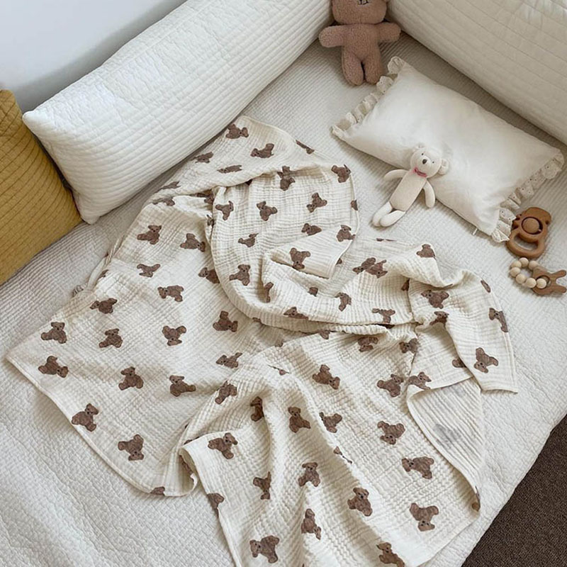 クマプリントベビーブランケット新生児モスリン綿ガーゼおくるみ - Muslin Swaddle Wrap のレビューと価格