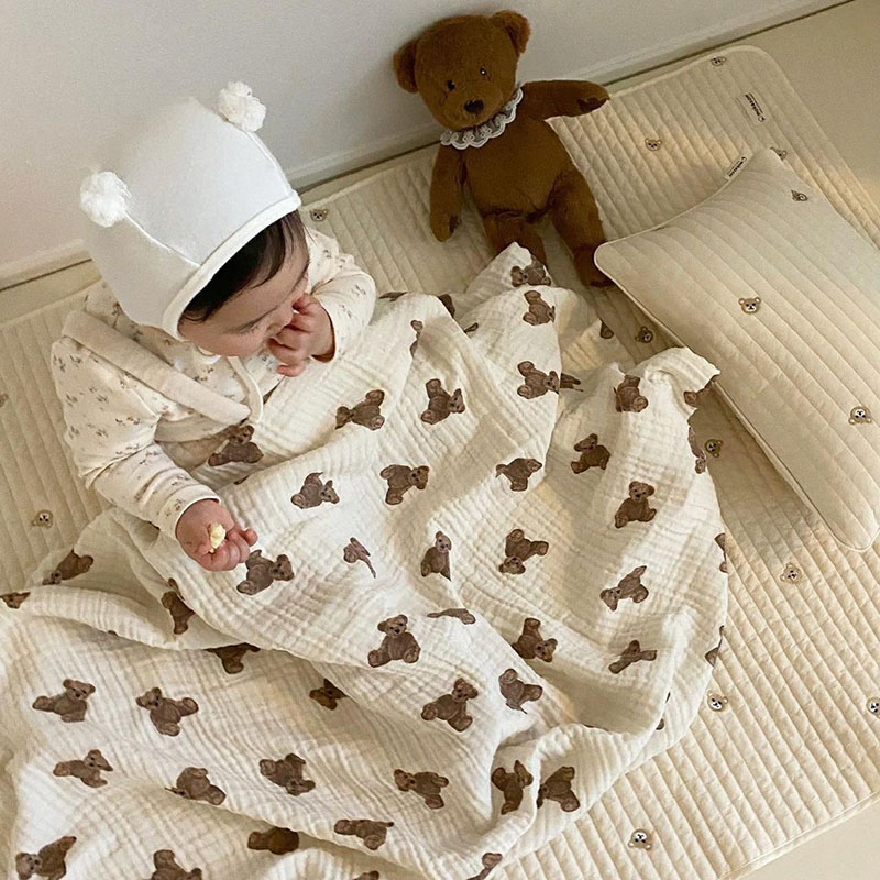 クマプリントベビーブランケット新生児モスリン綿ガーゼおくるみ - Muslin Swaddle Wrap のレビューと価格