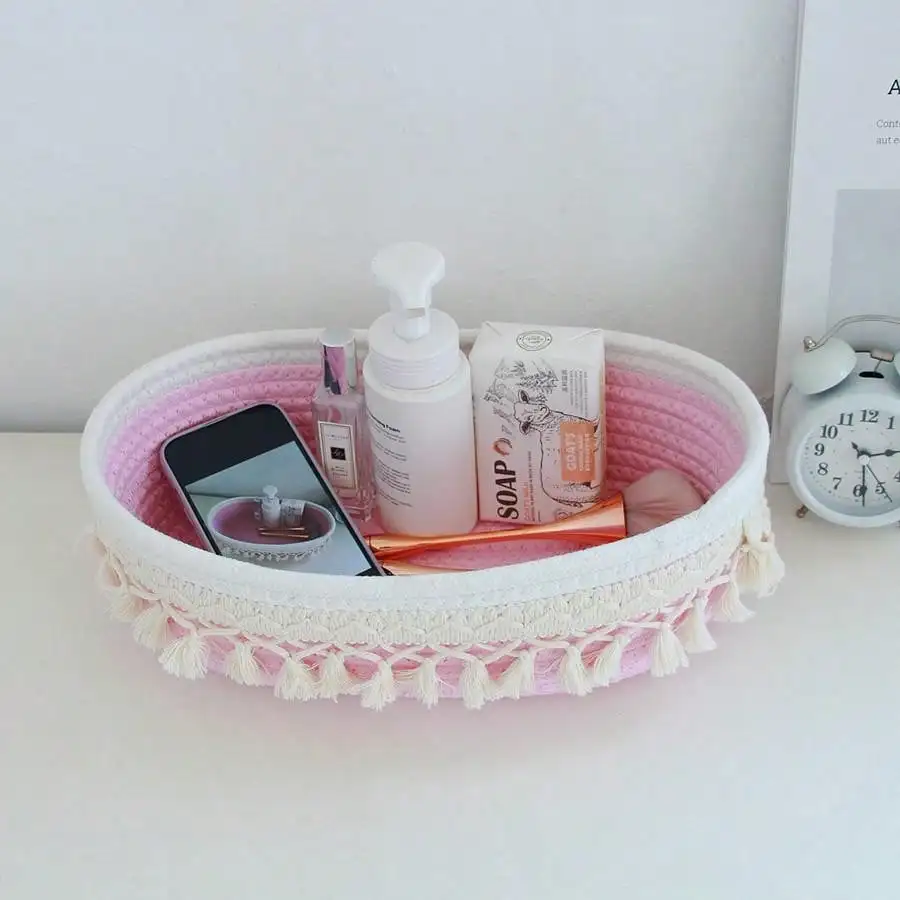 タッセルスタイルのコットンロープ織り収納バスケット,リビング - Baby Clothing Basket のレビューと価格
