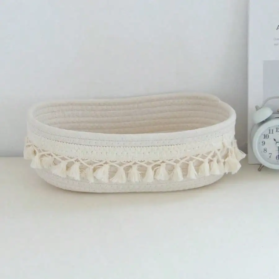 タッセルスタイルのコットンロープ織り収納バスケット,リビング - Baby Clothing Basket のレビューと価格