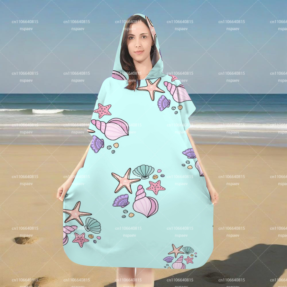 子供用フード付きバスタオル、かわいいヒトデ貝殻プリントの柔ら - Hooded Bath Towel のレビューと価格