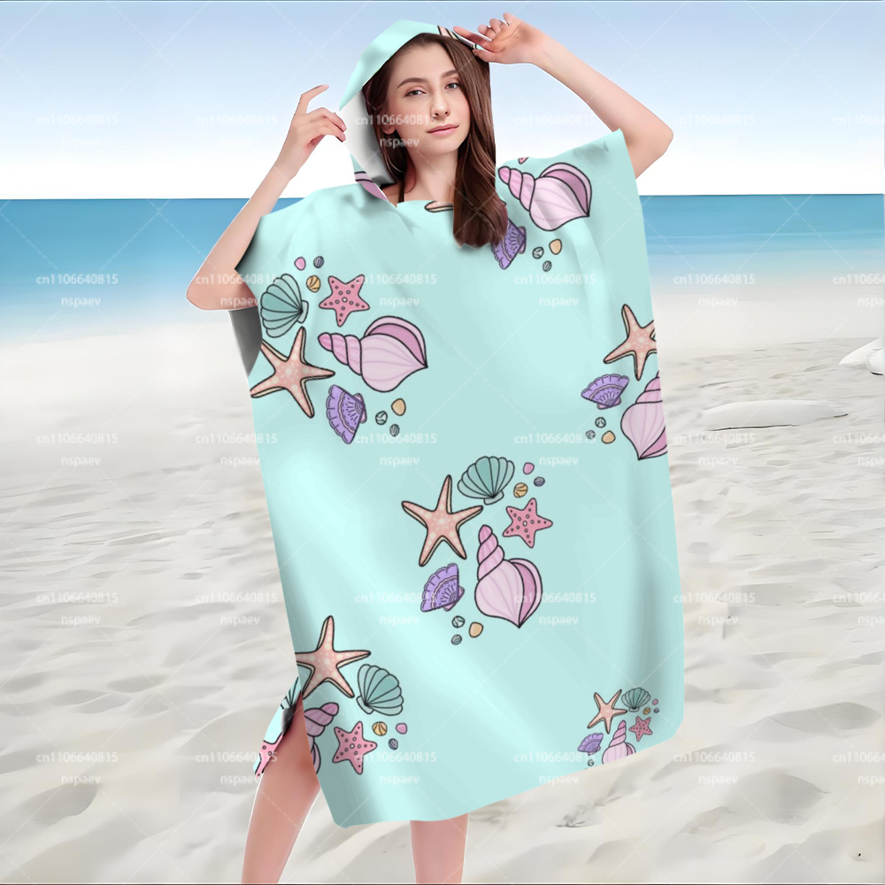 子供用フード付きバスタオル、かわいいヒトデ貝殻プリントの柔ら - Hooded Bath Towel のレビューと価格
