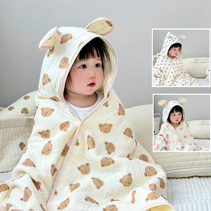 ベビーバスタオル 4層ガーゼコットンマントタオル 帽子付き  - Hooded Bath Towel のレビューと価格