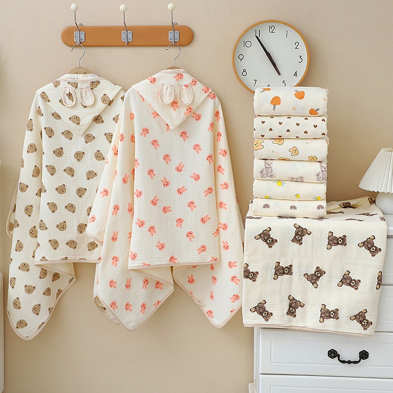 ベビーバスタオル 4層ガーゼコットンマントタオル 帽子付き  - Hooded Bath Towel のレビューと価格