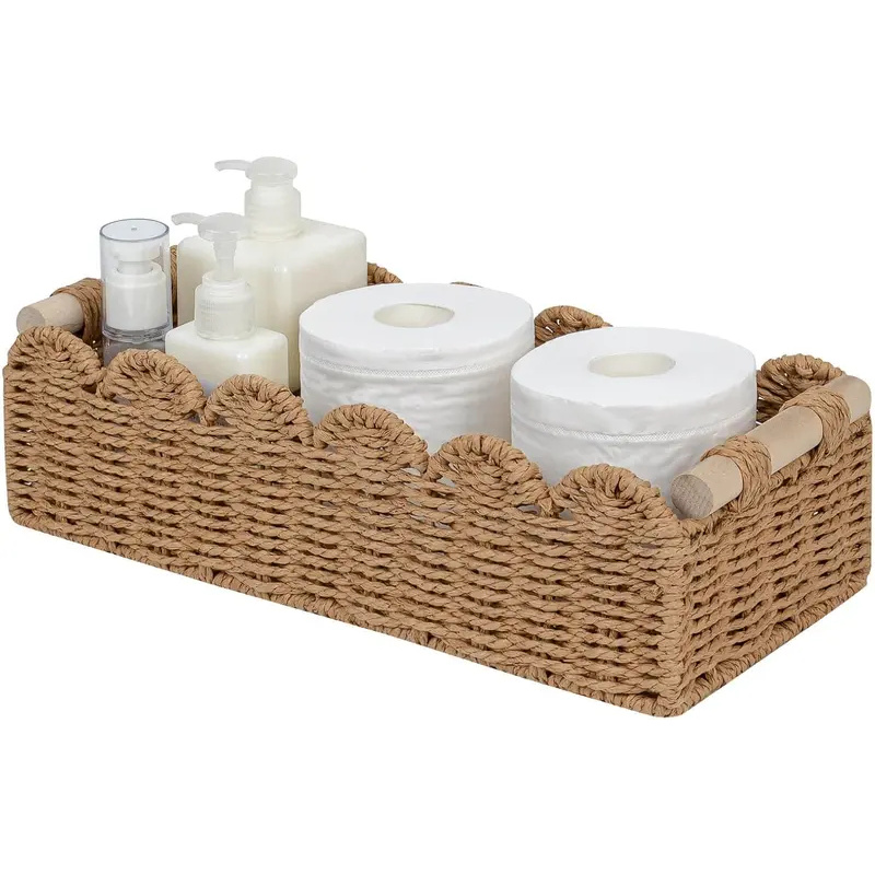 紙製ロープの波型エッジ付きトイレットペーパー収納バスケット、 - Baby Clothing Basket のレビューと価格