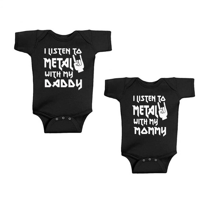 新生児用の楽しい半袖ボディスーツ,パパとママと一緒に金属を聞 - Baby Clothing Outlet のレビューと価格