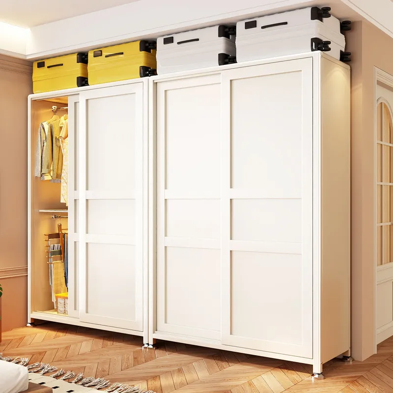 スチール製ワードローブ家庭用寝室用スライドドア小型アパート衣 - Baby Clothing Storage のレビューと価格