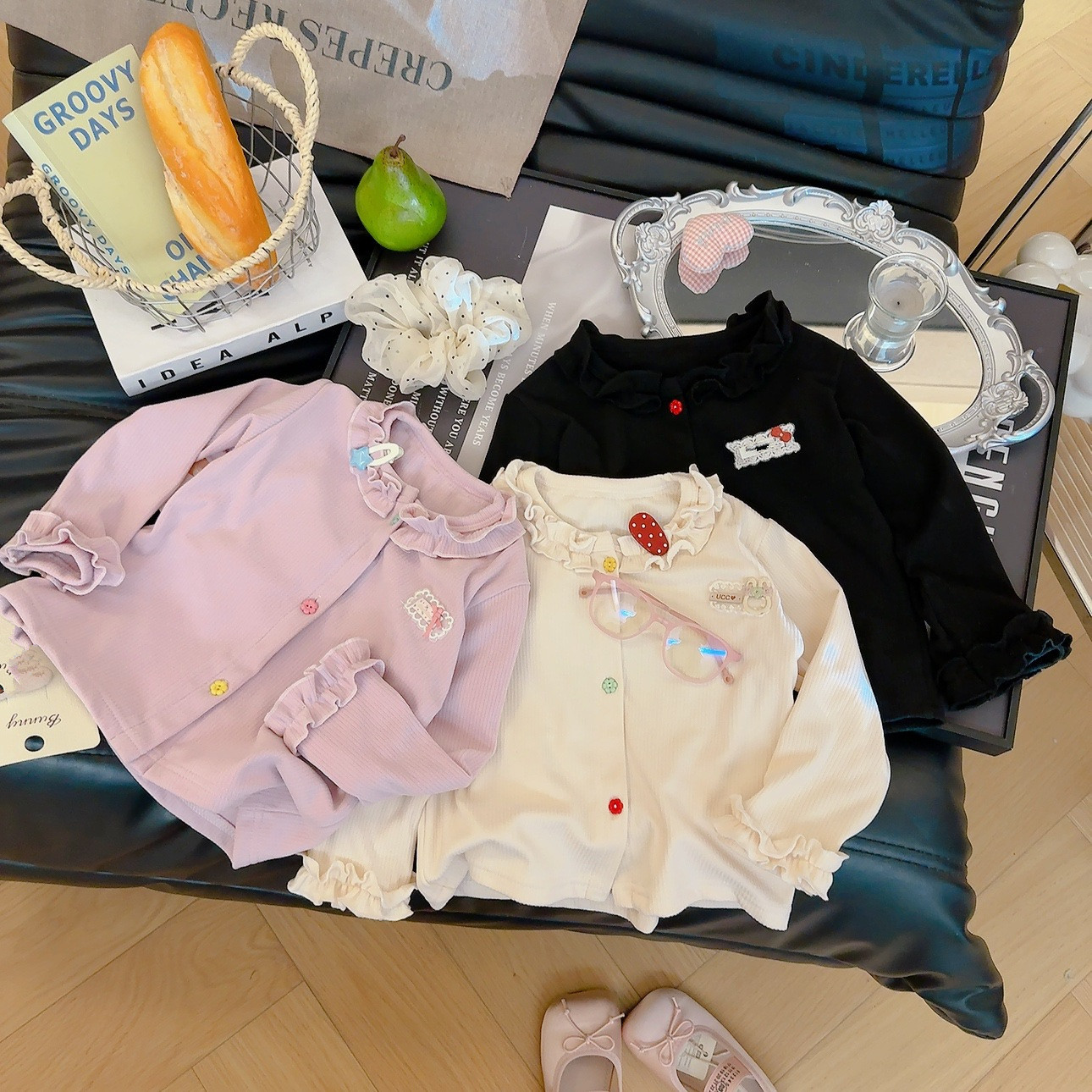 女の赤ちゃん長袖 Tシャツ春秋子供用フリルエッジシングルブレ - Knit Cardigan Infant のレビューと価格