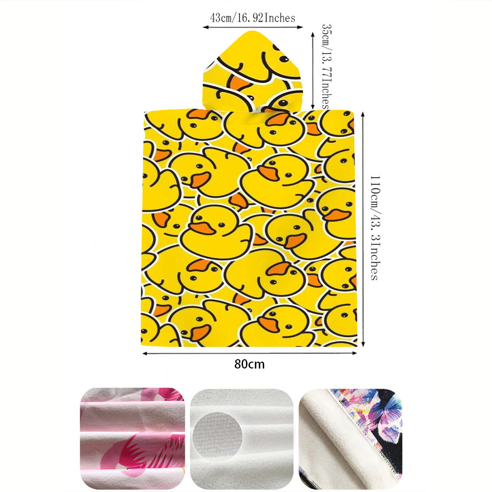 かわいい黄色のラバーダックプリントのフード付きビーチタオル、 - Hooded Bath Towel のレビューと価格