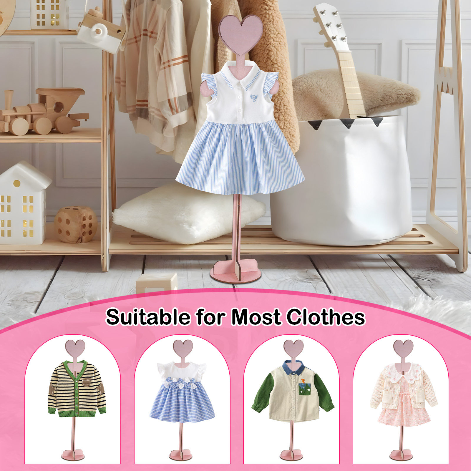 木製ベビー服ディスプレイスタンド（保育園・子供部屋用）- ミ - Baby Clothing Display Stand のレビューと価格
