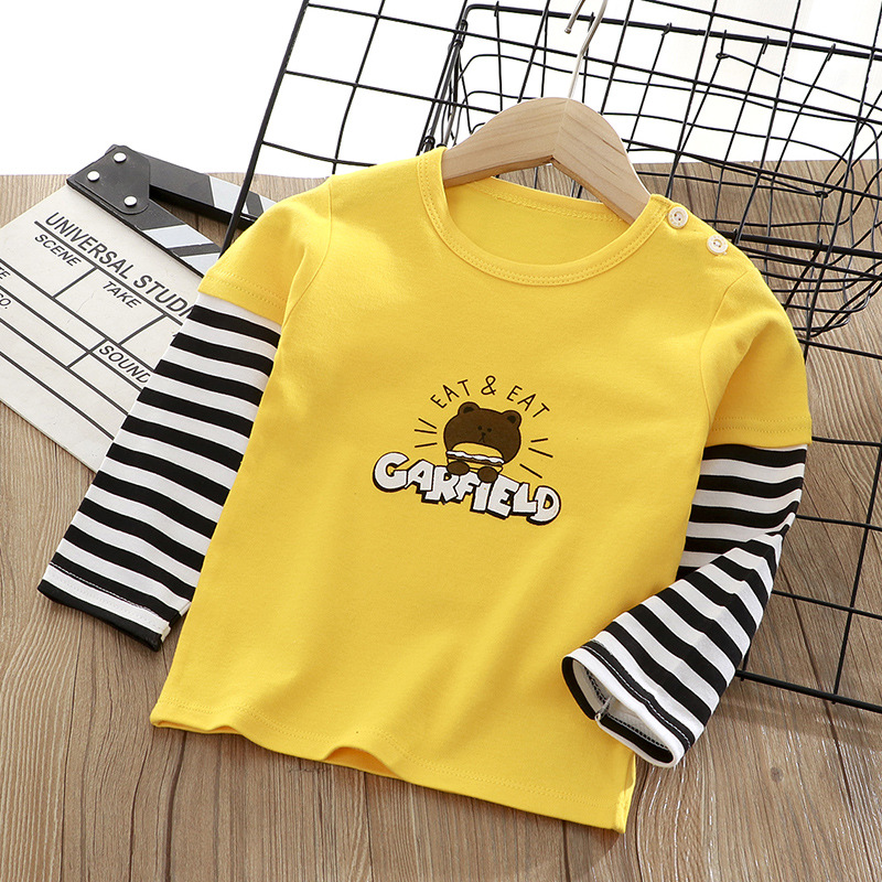 春秋用長袖コットンTシャツ 子供用 漫画柄 可愛くて快適なイ - Baby Clothing Yellow のレビューと価格
