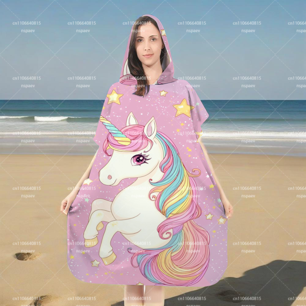 キュートなピンクのユニコーンスターフード付きバスローブ、女性 - Hooded Bath Towel のレビューと価格