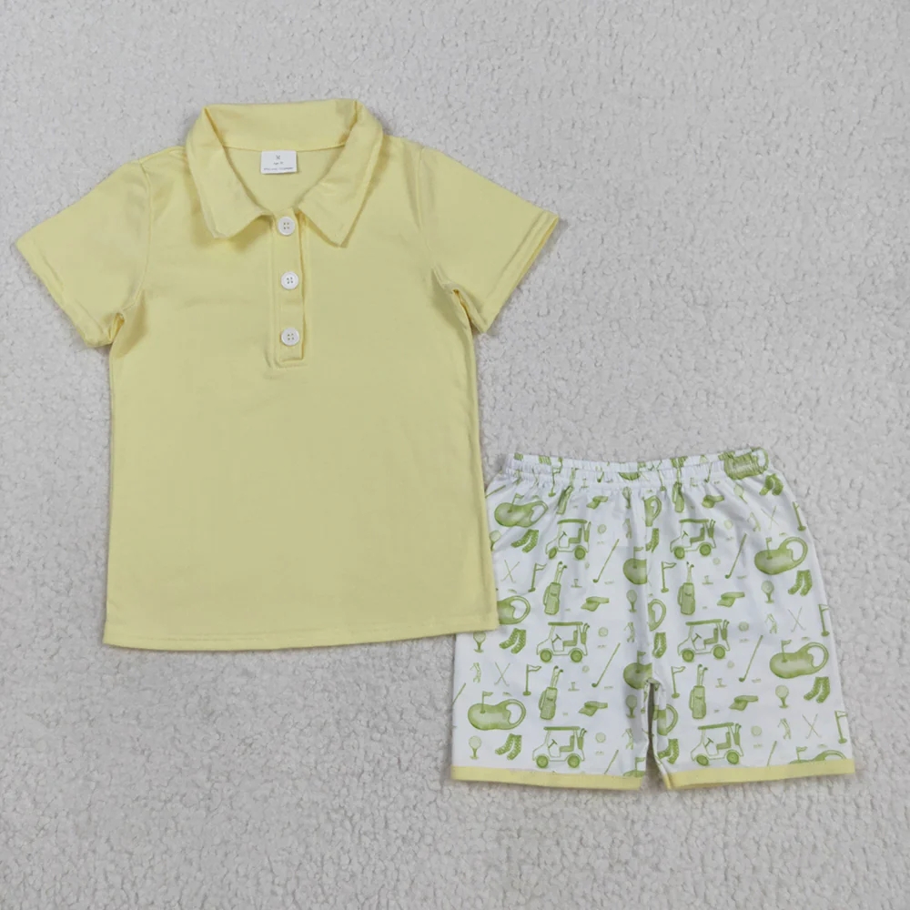 卸売幼児男の子服子供半袖黄色の服綿ボタン Tシャツシャツショ - Baby Clothing Yellow のレビューと価格
