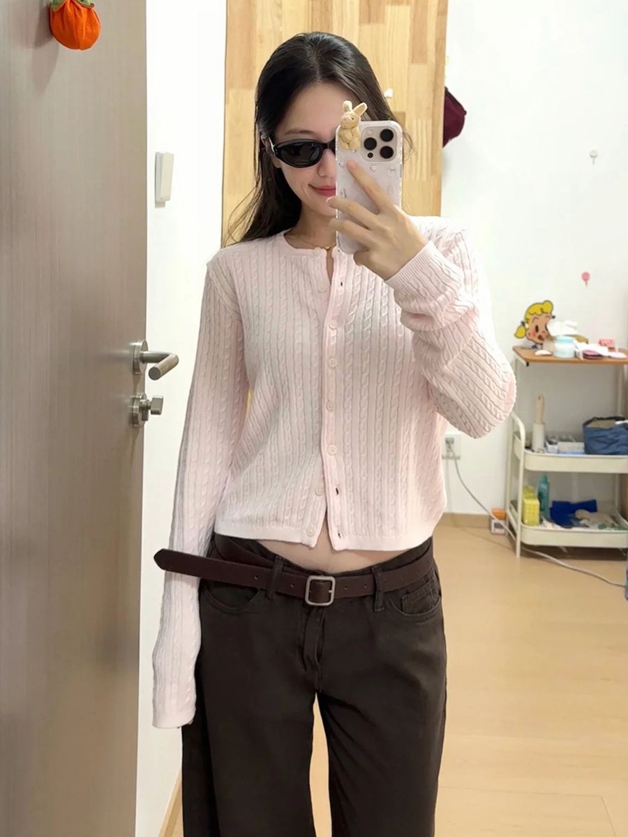 ツイストフラワーベビーピンクセーターカーディガン女性秋 O  - Knit Cardigan Infant のレビューと価格