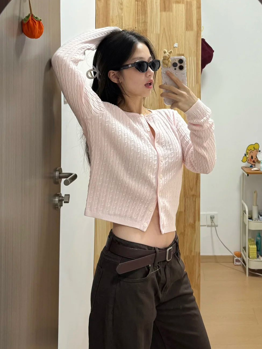 ツイストフラワーベビーピンクセーターカーディガン女性秋 O  - Knit Cardigan Infant のレビューと価格