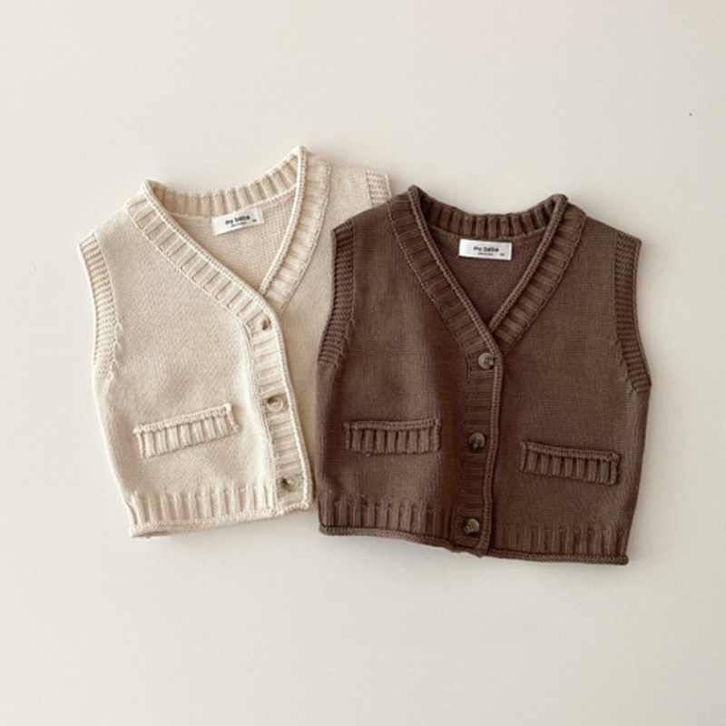 2025年秋新作 ベビー ノースリーブ ニットベスト 無地  - Knit Cardigan Infant のレビューと価格